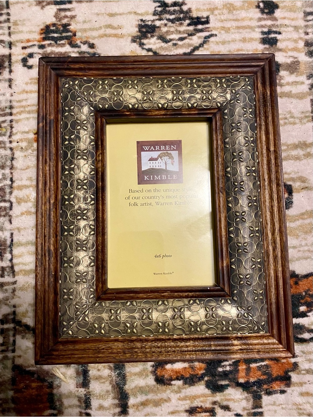 Warren Kimble Wood & Embossed Metal Folk Art Picture Frame 4x6 Photo